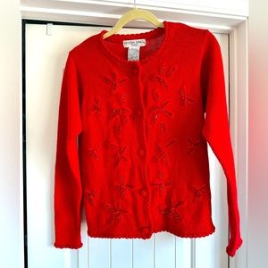 Women’s Vintage Victoria Jones Petite Small Red Poinsettia Sweater‎